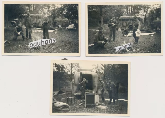 3 x Foto Luftwaffe Bus, Kraftomnibus, Tarnanstrich, camo 2.WK(6766x)