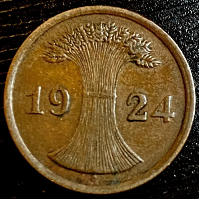 1924-A Germany 2 Reichspfennig AU - 100 Years Old Bronze Coin