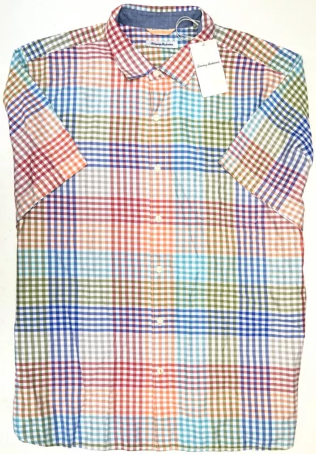 Tommy Bahama Short Sleeve Shirt Grand View Gingham Check Blazing Orange Red $128 3