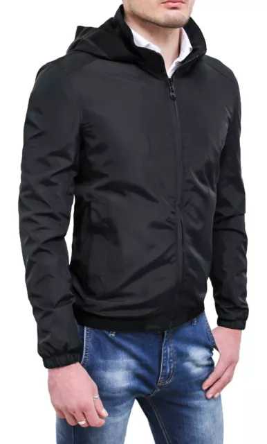 Giubbotto giacca uomo primavera estate nero impermeabile Slim Fit con cappuccio