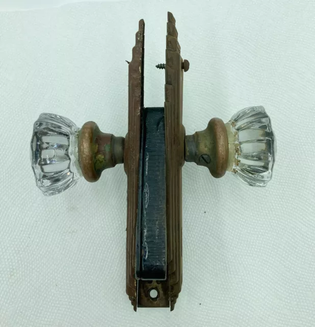 Antique Victorian 12 Pt Crystal Glass Doorknob w Shank and Faceplate