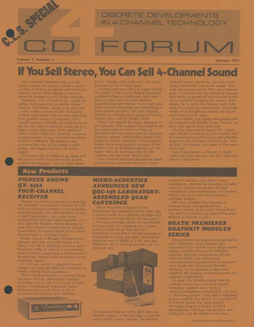 1979 CD Forum Audiophile CES Newsletter 4 Channel Sound Shure Cartridge Quad