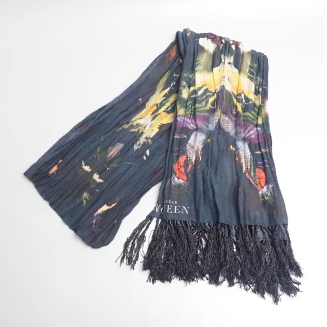 Alexander McQueen Scarf Stole Muffler MultiColor Cotton Silk