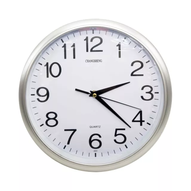 Silent Round Wall Mountable Quartz Analogue Clock Silver 30 cm Home Office Deco