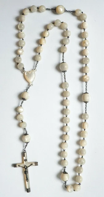 Grand chapelet 19e siècle en nacre et argent Huge rosaire rosary mother of pearl