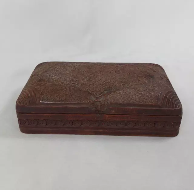 Carved Wooden Cigarette Box Anglo Indian Kashmiri Kashmir Case With Divider