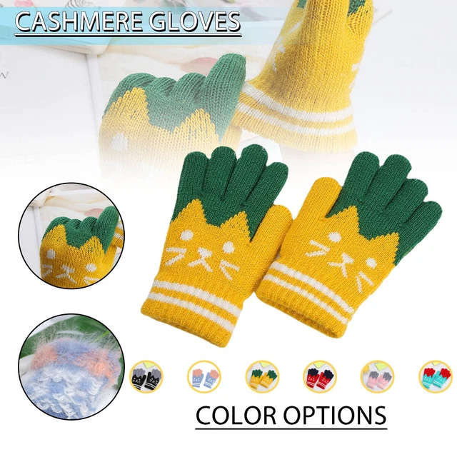 Kids Winter Gloves Full Finger Knitted Gloves Warm Stretchy Mittens for Boy F
