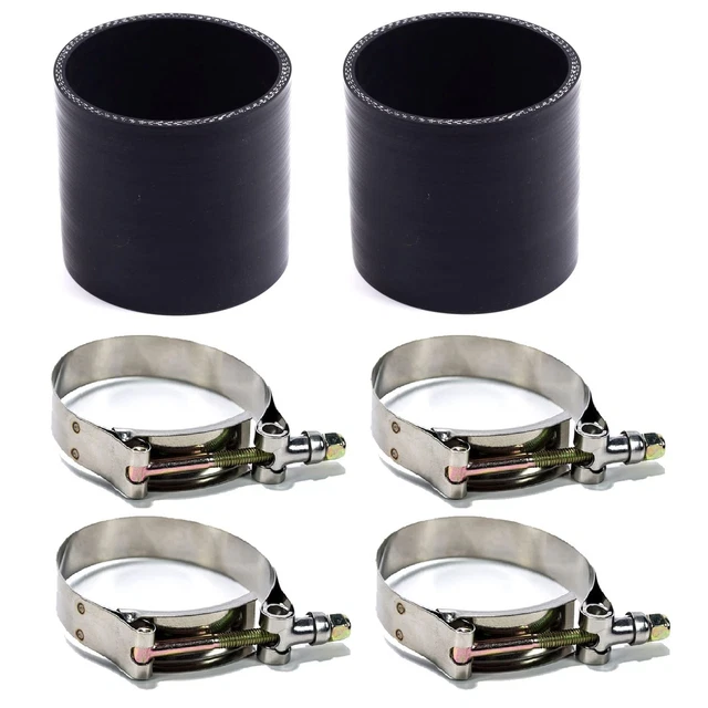 Squirrelly 2x 3" Inch Black Straight Silicone Coupler with 4x T-Bolt Clamps