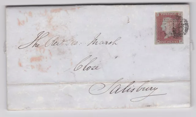 GB QV 1849 cover RIPON to SALISBURY with 1d red imperf plate 82 pl82 ME