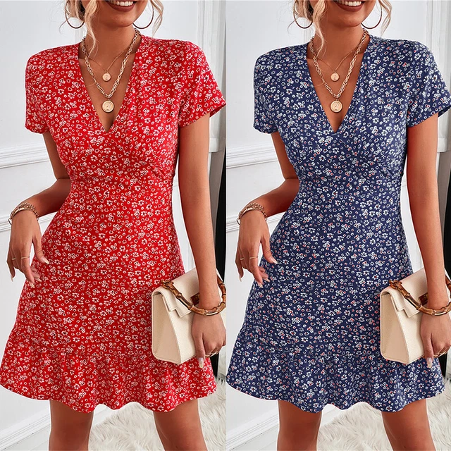 Mini abito da donna in vita nascosta motivo floreale abito estivo estate vacanze sexy V E