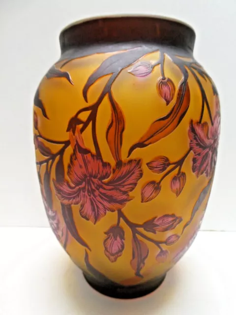 Vintage Etched Cameo Floral Cut Overlay Glass Vase