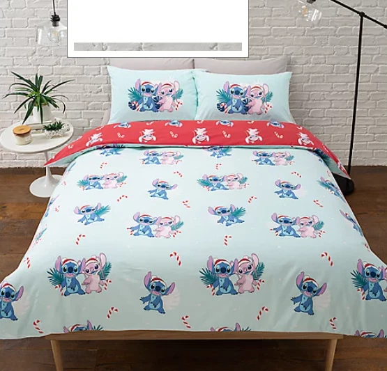 DISNEY STITCH & Angel King Duvet Reversible Set Christmas Candy Canes