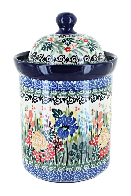 Blue Rose Polish Pottery Summer Blooms Small Canister