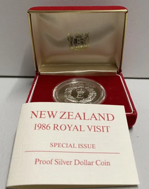 1986 New Zealand Proof Silver One Dollar Coin Royal Visit Special Issue