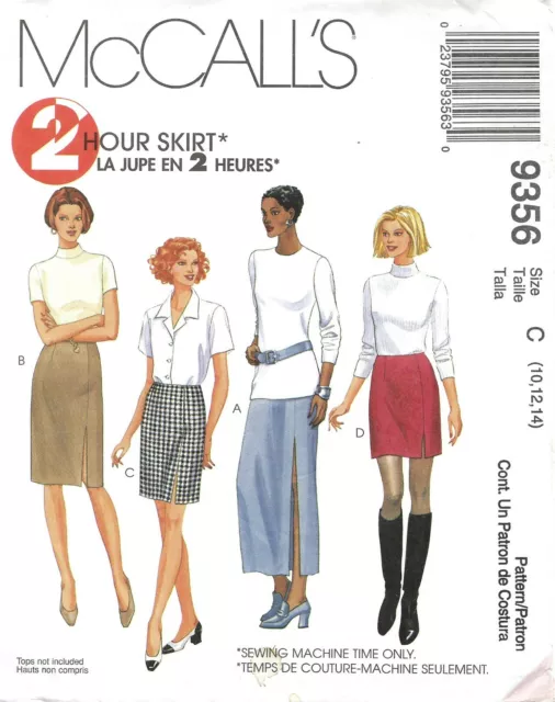 McCall's 9356 Two-Hour Slim Skirts in 4 Lengths w Thigh Slits Sz 10-14 UNCUT 90s