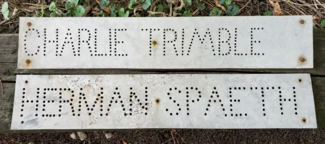 Antique Punched Holes Metal Sign Name Plaque Signs Charlie Trimble Herman Spaeth