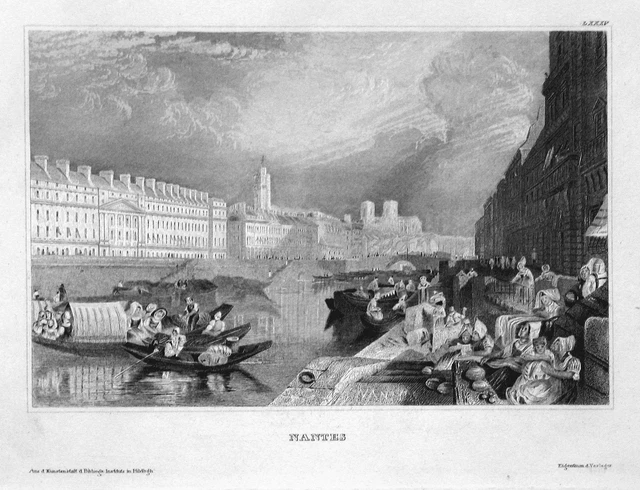 Nantes Francia Pays De La Loire Vista View Incisione Acciaio Rotocalco 1840