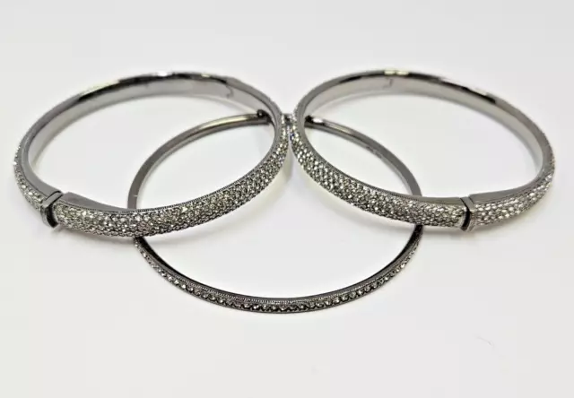 Lot 3 Nadri Full Pave CZ Crystal Gunmetal Silver Hinged & Solid Bangle Bracelets