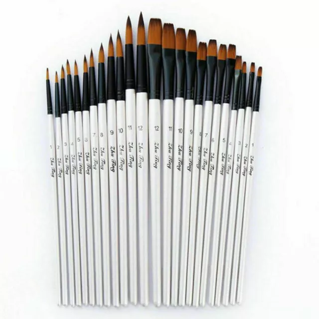 12x Set Artist Watercolor Painting Brushes Brush Oil Acrylic Flat&Tip Paint UK