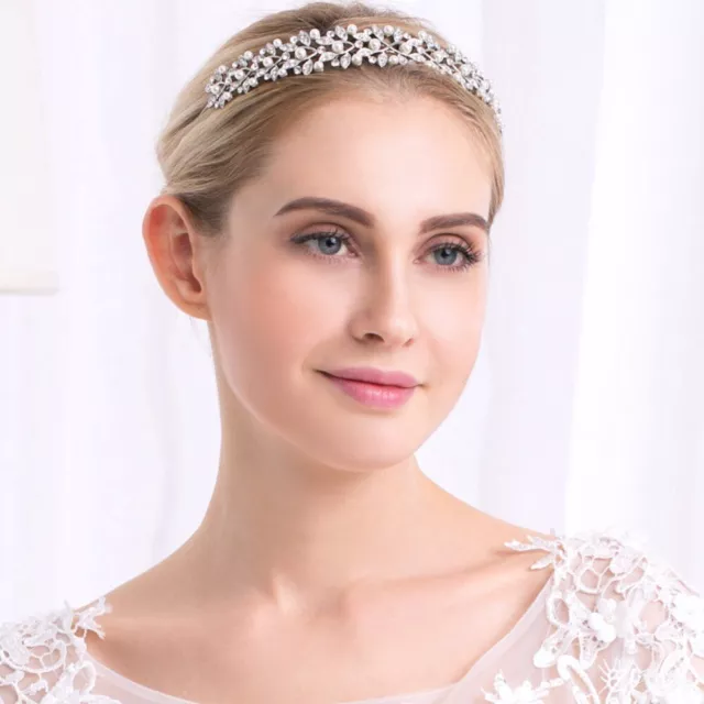 Silver Hair Crown Ivory Pearl Wedding Tiara Vintage Hair Accessories