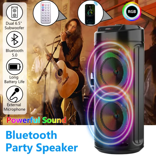 6000W Portable Bluetooth Dual Speaker Sub woofer Heavy Bass Sound Party System