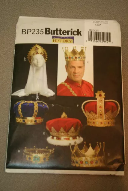 NEW Costume Pattern KING CROWN Headpiece UNCUT Butterick BP235 Royalty Craft