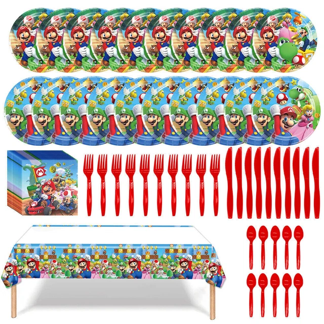 MARIO THEMED TABLEWARE Set Paper Plates Napkins Forks Party Decoration