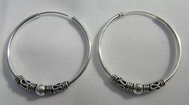 Sterling Silver 925 Bali Hoop  Earrings  (10,12,14,16,18,20,25,30,35,45 ,50 MM )