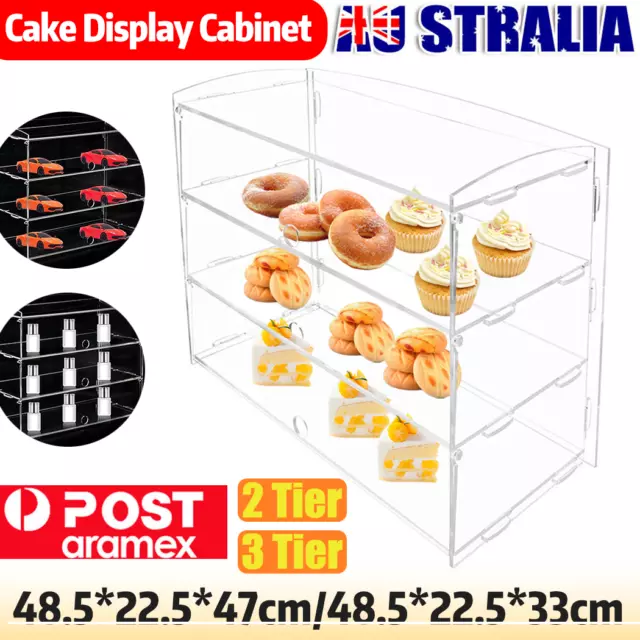 2-3 Tier Large Acrylic Bakery Cake Display Cabinet Case Donuts Cupcake Pastries