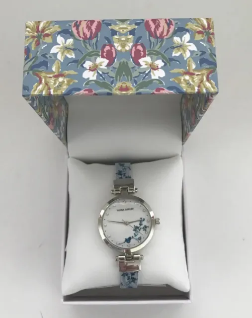 Laura Ashley Blue & Stainless Steel Floral Ladies Watch