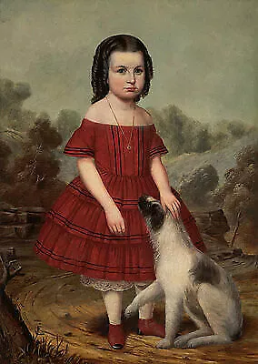 Portrait of Alice Lyons John Jacob Hegler Kinder Mädchen Kette Hund B A3 02641