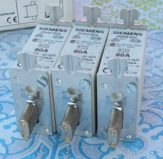 3X Siemens 3NA3824 fusible 80A taille 000 gG 500V Lot de 3 6