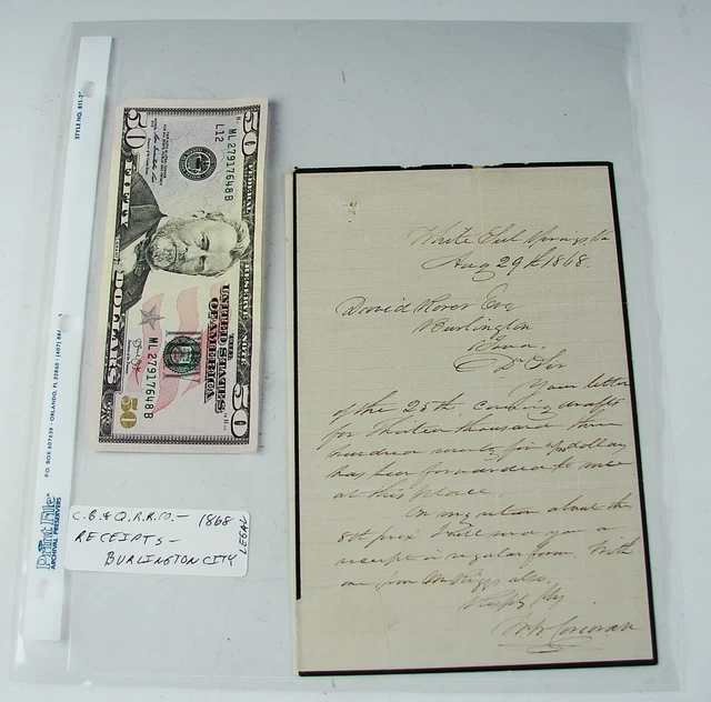 1868 Antique Vtg CB&Q CHICAGO BURLINGTON & QUINCY RAILROAD RECEIPTS