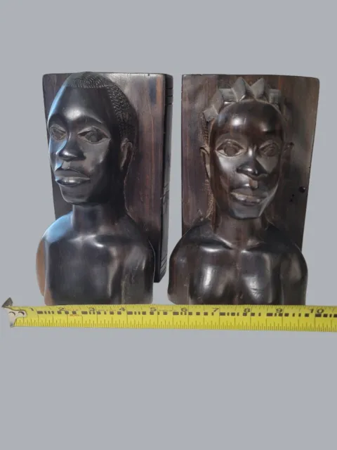 Vintage Solid Wood Male/Female Tribal African Hand Carved Bookends, Very heavy.