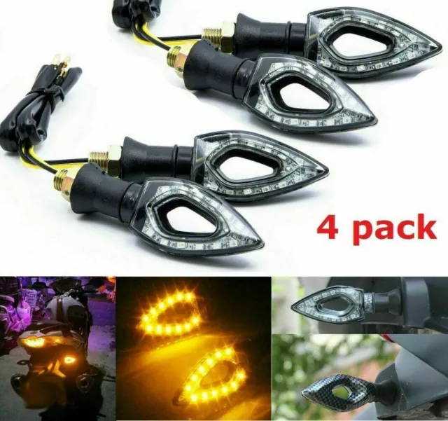 4x AMBER UNIVERSAL MOTORCYCLE MOTORBIKE TURN SIGNAL INDICATORS LIGHT LAMP 12 LED