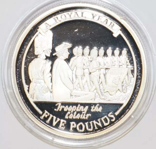 2005 Gibraltar Sterling .925 Silver Proof £5 Trooping the Colour, as Issued