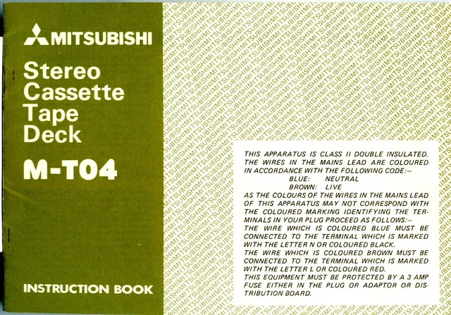 Mitsubishi M-T04 Stereo Cassette Deck  - Instruction Book- Vintage EX condition