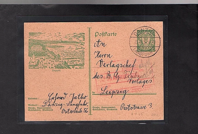 Danzig, Ganzsache Mi.-Nr. P 45 Zoppot gelaufen.
