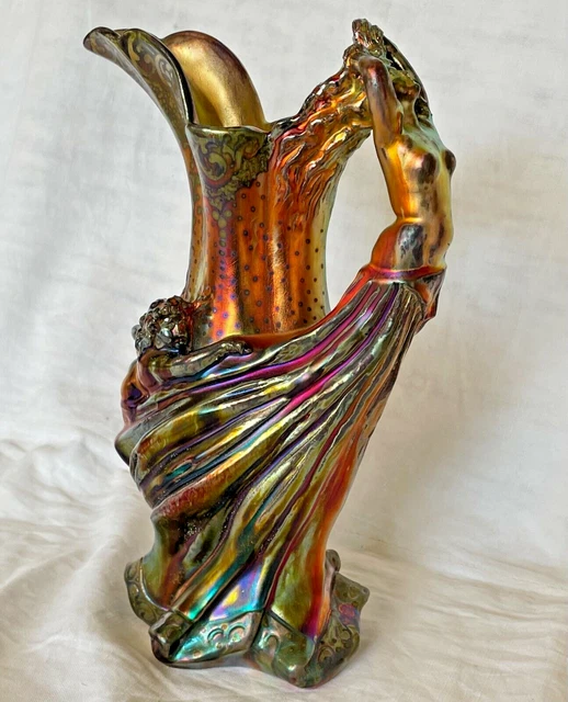 French  iridescent Pitcher ceramic Jerome Massier Vallauris  Signed Judgenstill