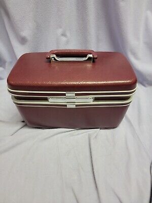 Vintage Samsonite Profile Cosmetic Train Case Hard Luggage  Burgundy Red w/tray