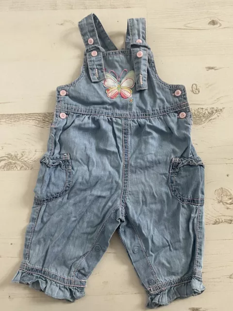 F & F Denim Style Butterfly Print Dungarees 0-3 Months Girls Baby Outfit
