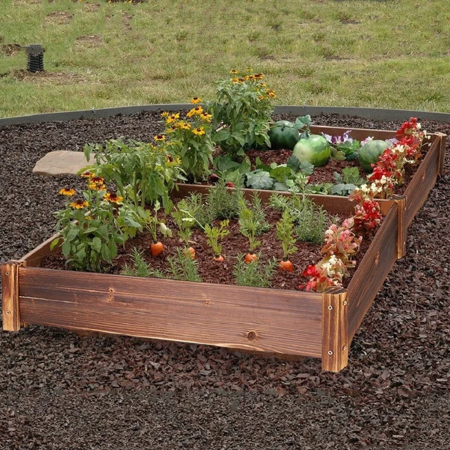 WOODEN RAISED GARDEN Bed Outdoor Elevated Ground Planter Growing Beds