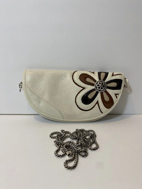Brighton White Brown Leather crossbody organizer purse  clutch Metal Studs