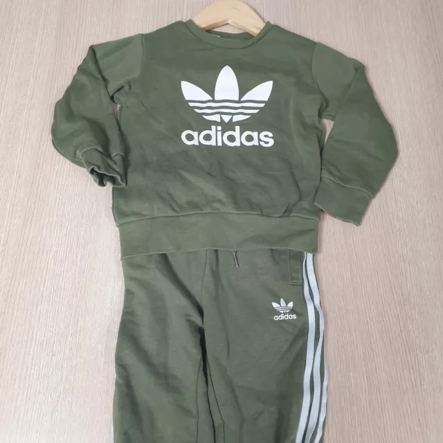 Adidas Joggers Tracksuit Boys Age 3-4 Years Green Cotton Blend Sweatshirt