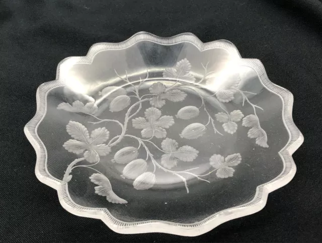 Old American Signed Sinclaire Brilliant Cut Glass Intaglio Fruit Leaves Plate