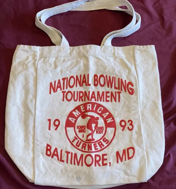 Vtg BOWLING BALL BAG Baltimore Maryland 90s CANVAS Rockabilly SHOPPING Tote RARE