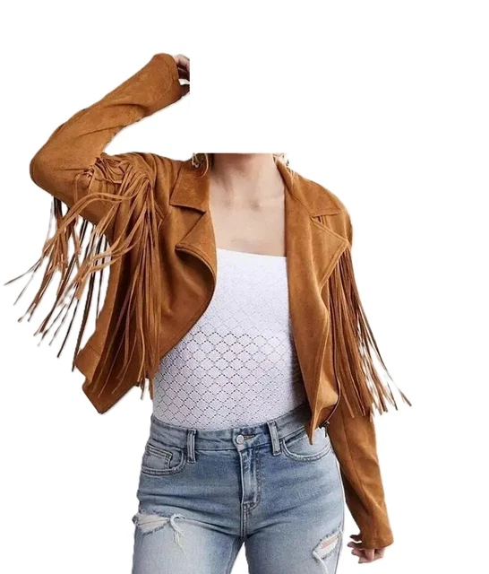 Veste En Cuir Marron Sei Avec Franges - Taille XL, Jamais Portée, Bon état