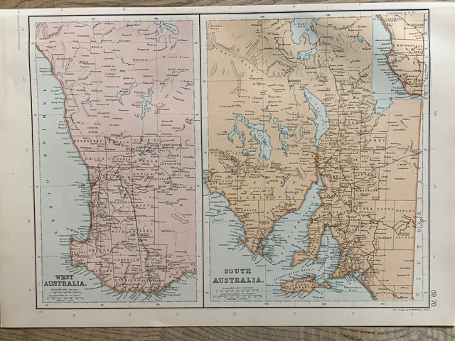 1891 South & Western Australia Antique Colour Map By W.g. Blackie 129 Years Old