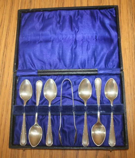 Vintage epns teaspoons and sugar tongs in original box