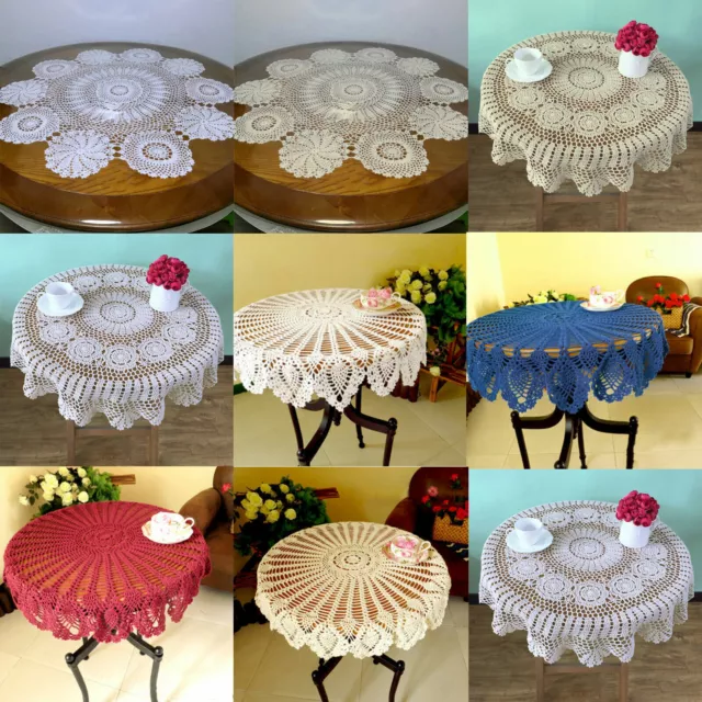90cm Vintage Crochet Lace Tablecloth Round Doily Table Cover Wedding Party Decor